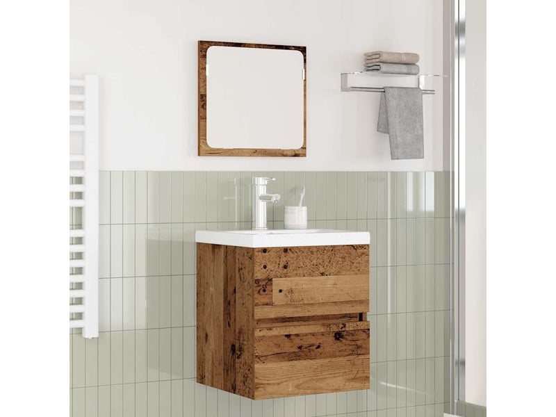  Ensemble de mobilier de salle de bain 2 pc bois ancien et blanc cf64043  - Conforama B