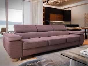 Canapé droit convertible <strong>MASSENO</strong> <strong></strong> 3 places Velours côtelé violet
