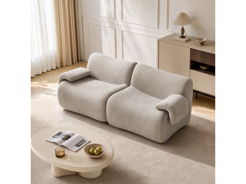 Canapé 2 places, revêtement en tissu chenille, sans assemblage, gris - Conforama B
