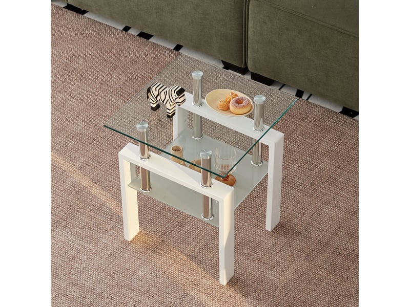  Lot de 2 tables d'appoint gigognes en verre trempé transparent, 2 niveaux, idéales près du canapé  - Conforama E