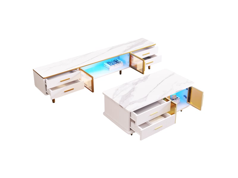  Meuble tv avec led connectée et coffret茶几 en verre trempé  - Conforama W