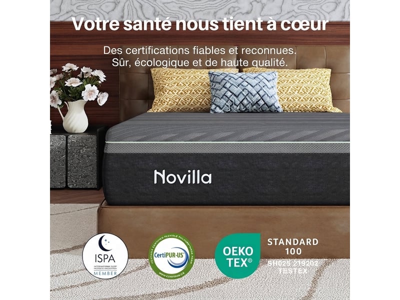  Novilla matelas en mousse 140 x 200 cm, épaisseur 30 cm, 7 zones, housse lavable, tissu oeko-tex, mousse certipur-us  - Conforama E