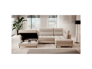 Canapé d'angle gauche fixe <strong></strong> <strong></strong> 4 places Polyester beige avec coffre de rangement