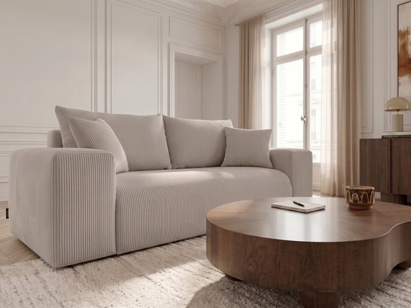 Bobochic canapé droit convertible ouverture express voltaire tissu velours côtelé beige 140x200 VOLTAIRE - Conforama D