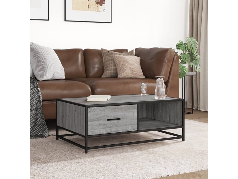  Table basse - table de salon - table à thé sonoma gris 90x57x35 cm bois d'ingénierie et métal  - Conforama C