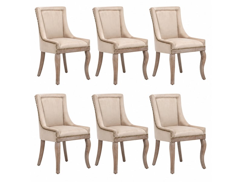  Lot de 6 chaises de salle à manger 55x61x91 cm en velours et bois rembourrées beige chicfurn  - Conforama A