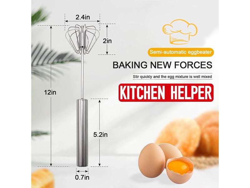  1 pc batteur à œufs semi automatique acier inoxydable, batteur à oeufs de cuisine multifonctionnel, pousseur à main batteur à oeufs rotatif  - Conforama B