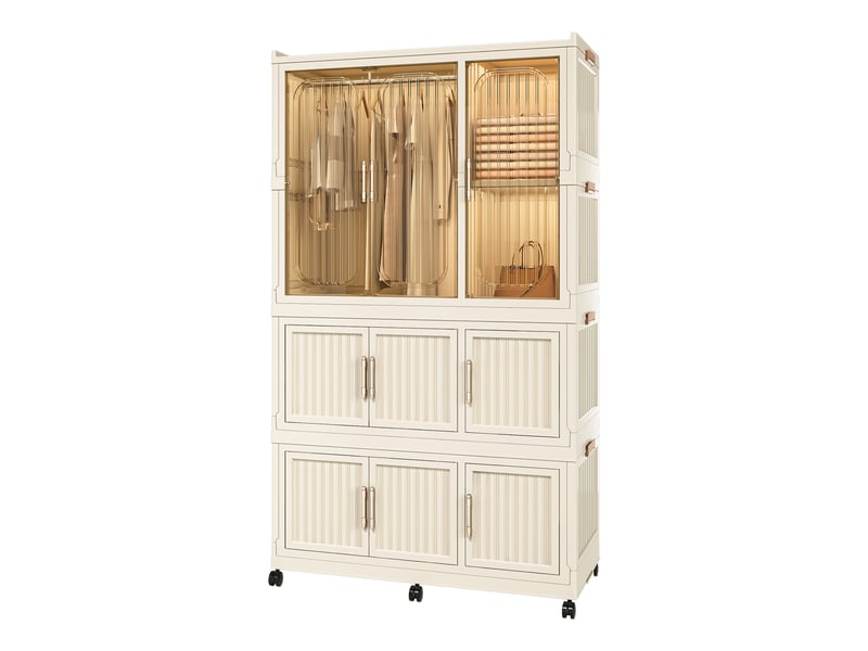 Armoire modulaire pliable,92x45x158 cm,9 portes et penderie,pp,beige - Conforama A