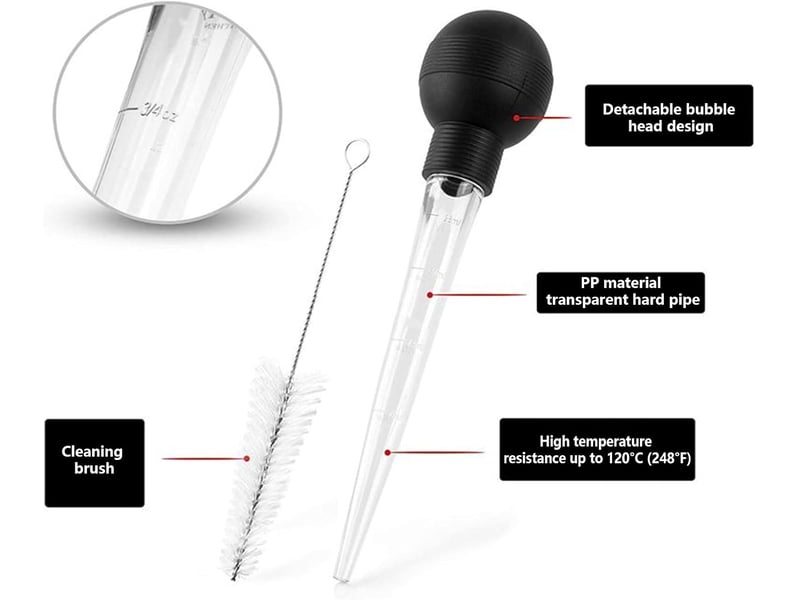  Seringue à badigeonner pour dinde, injecteur de jus avec brosse de nettoyage, résistante à la chaleur, pour jus, beurre et marinades QWE001040 - Conforama C