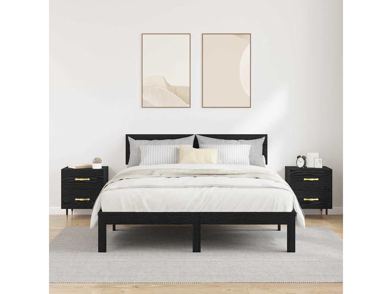  Vidaxl table de chevet 2 pièces chêne noir 4 tiroirs acier commode 40x35x47,5cm chambre  - Conforama D