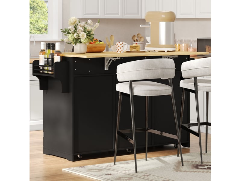  Desserte de cuisine 136x5075x92 cm à plateau rabattable noir et naturel  - Conforama D