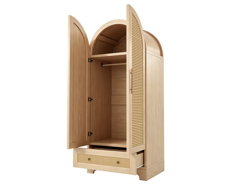 Armoire penderie 2 portes 70x55x170 cm - rangement avec tiroirs et étagères - effet rotin - bois naturel - Conforama W