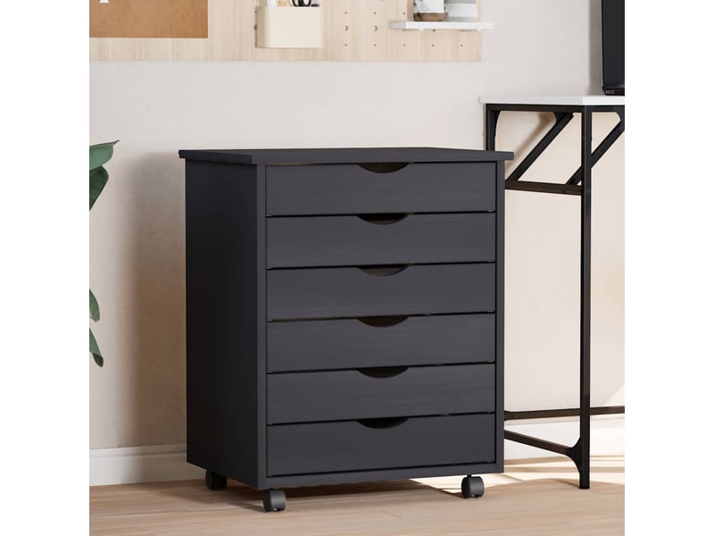  Armoire de rangement roulante avec tiroirs moss gris bois de pin solide shl4965  - Conforama B