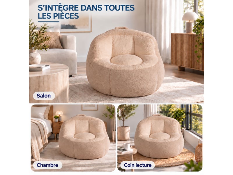 Canapé pouf géant en fausse fourrure, tissu doux respectueux de la peau, mousse déchiquetée haute résilience,brun + camel - Conforama D