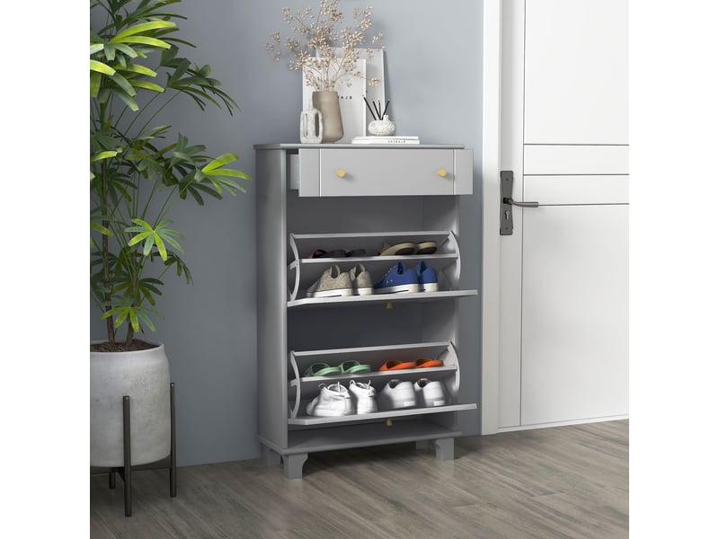  Meuble à chaussures étroit avec 2 portes abattantes et 1 tiroir pour 8 paires de chaussures 60x23,5x98,5 cm gris  - Conforama D