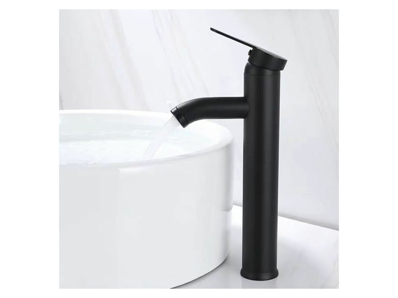  Mitigeur de lavabo, design à bec haut, robinet monotrou, pour vasque à poser sur table pour salle de bain en cuivre chromé avec mousseur démontable QWE000815 - Conforama A