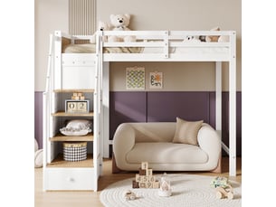 Lit mezzanine 90x200 cm <strong>NAHILIMI</strong> <strong></strong> coloris blanc