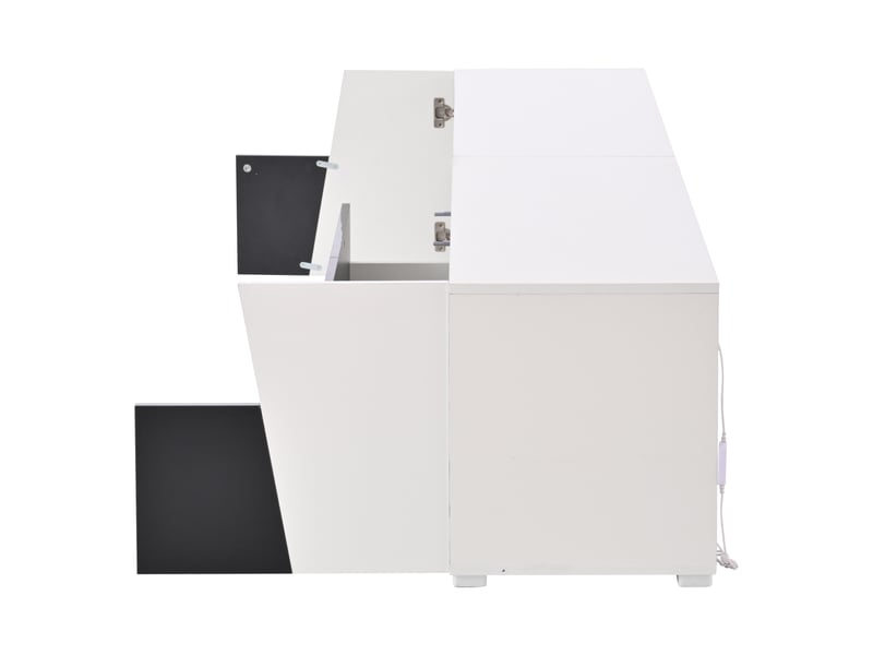  Meuble tv blanc et noir brillant led 180x38,5x45 cm - 2 tiroirs, 2 portes, étagères  - Conforama D