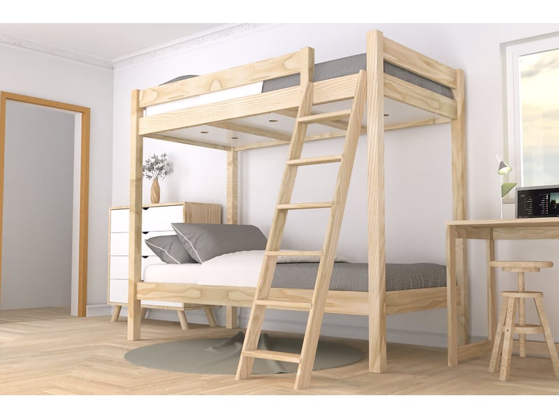  Lit superposé 2 places 80x190 échelle inclinée bois abc, brut (sans vernis) SUPABCIN80-B - Conforama B