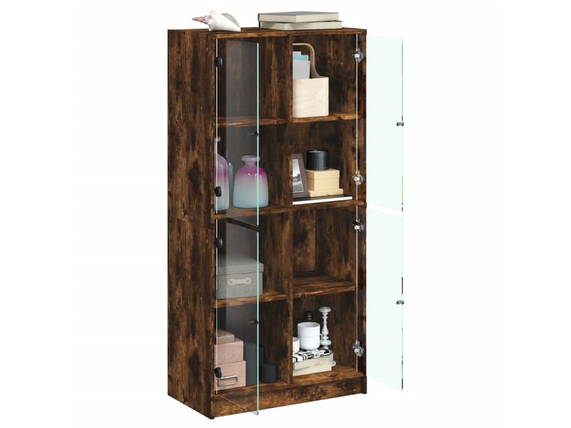  Buffet haut - bahut - meuble de rangement avec portes chêne fumé 68x37x142 cm bois ingénierie  - Conforama D