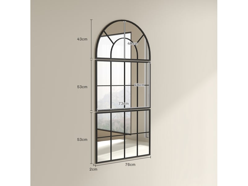 Miroir mural triptyque noir en verre 4 mm avec cadre métal, style fenêtre décoratif pour salle de bains et salon - Conforama C