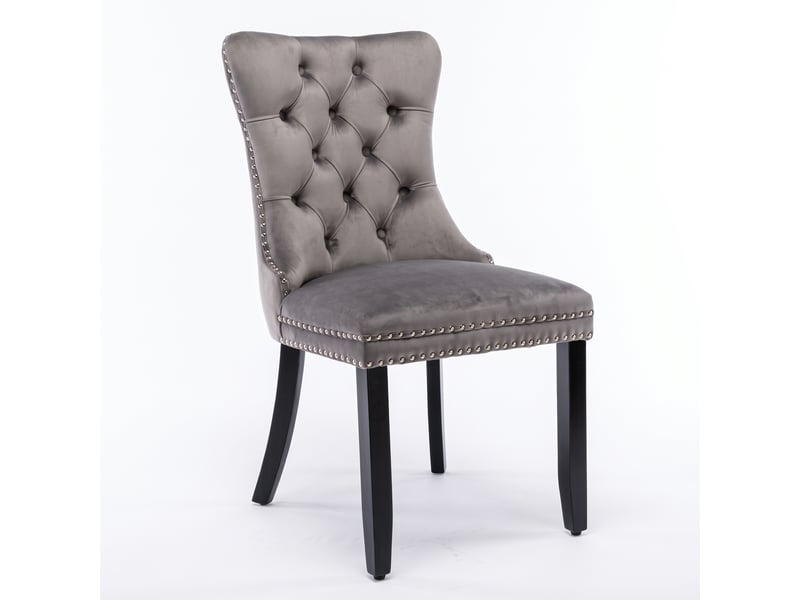  Lot de 2 chaises médaillon en velours gris assise capitonnée pieds bois  - Conforama A