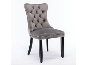 Lot de 2 chaises médaillon en velours gris assise capitonnée pieds bois
