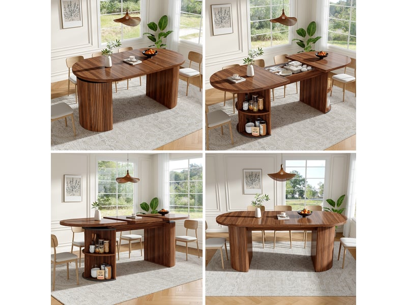 Table de cuisine ovale avec allonge marron - 80x120-160max.cm mdf - Conforama B