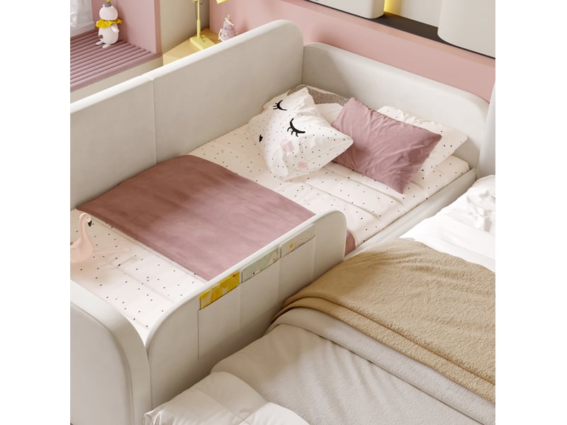 Lit enfant 90x200 cm avec 2 tiroirs et poches de rangement blanc - Conforama E