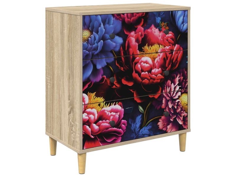  Commode chambre, meuble de rangement kiel imprimé de pivoine sombre 66x36,5x75 cm sonoma  - Conforama A
