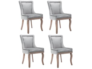 Lot de 4 chaises en velours coloris gris avec pieds en bois massif