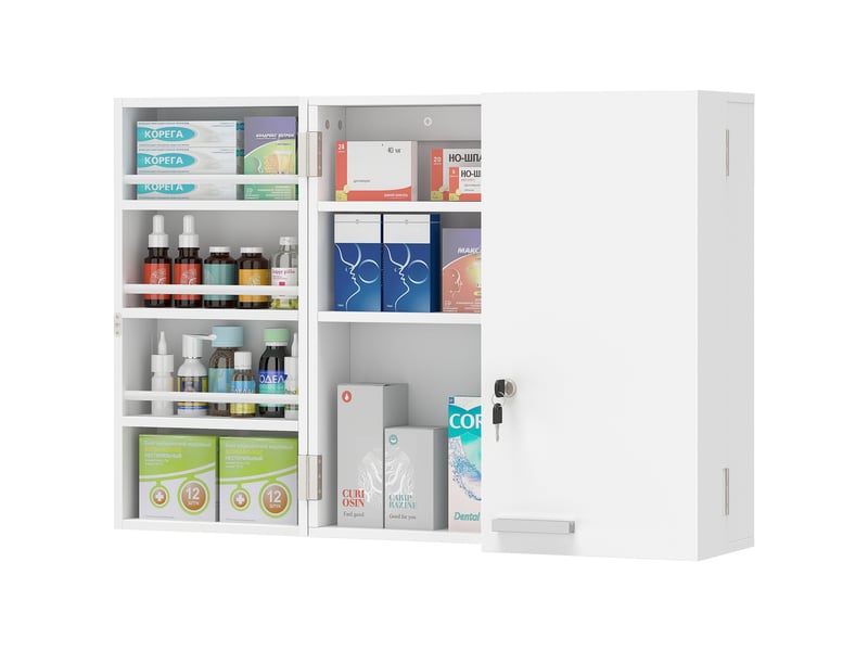 Armoire à pharmacie murale, armoire à médicaments avec double porte verrouillable 2 clés, 53x20x53cm, blanc  - Conforama B