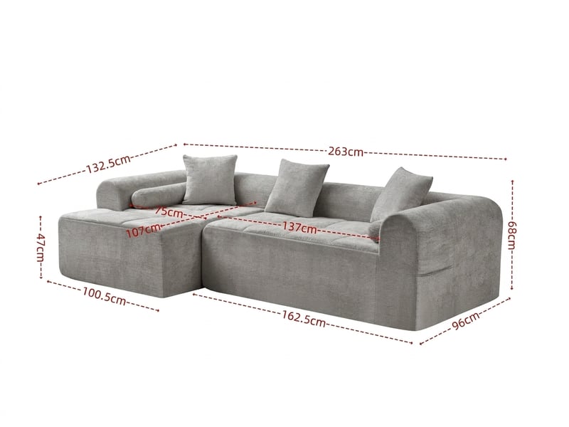  Canapé d'angle chenille gris clair 4 places 263 cm - assise ergonomique et poche latérale  - Conforama C