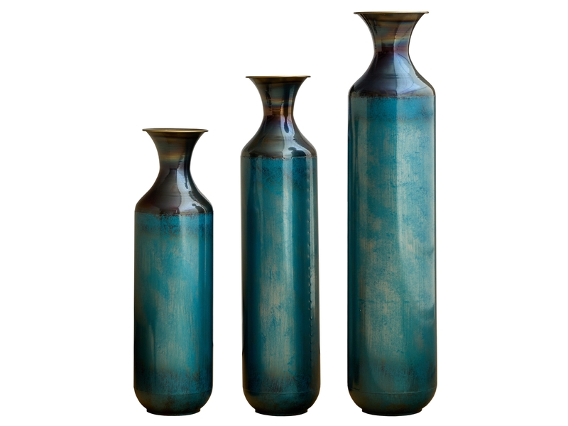  Vase décorative en métal faite main, hauteurs 526272 cm – bleu vert patiné – plantes sèches, non étanche  - Conforama A
