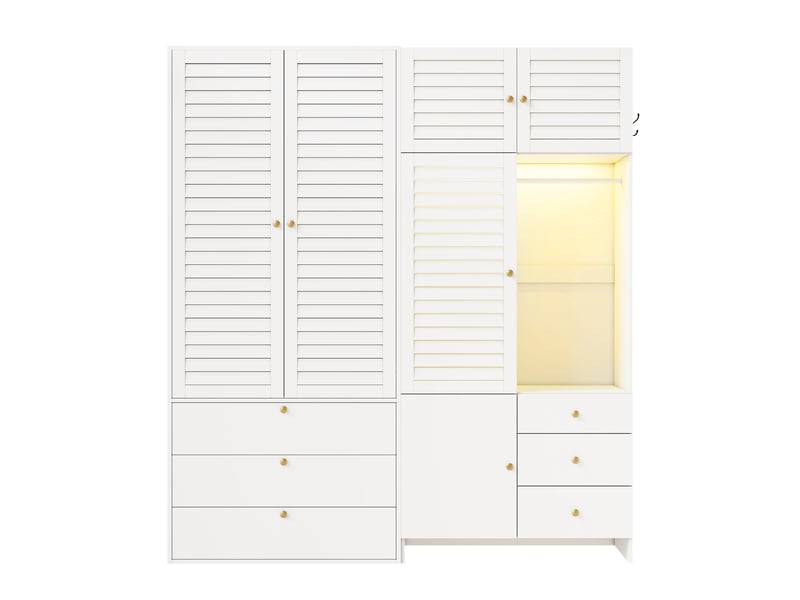  Armoire penderie 180 x 50 x 200 cm blanche en panneaux de particules, 2 tringles et panier à linge led  - Conforama D