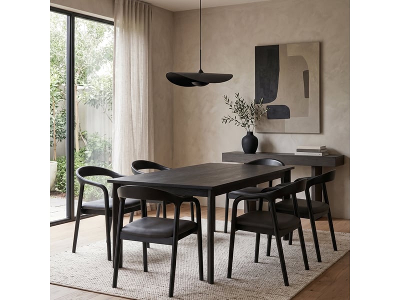  Selsey battione - chaise de salle à manger en bois avec accoudoirs - 56 cm - similicuir noir avec pieds noirs Battione - Conforama B