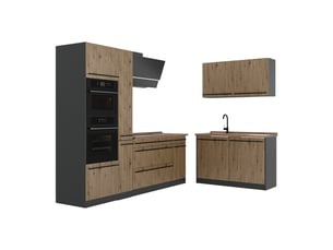 Vicco cuisine en angle, chêne artisananthracite, 230 x 120 cm plan de travail chêne doré