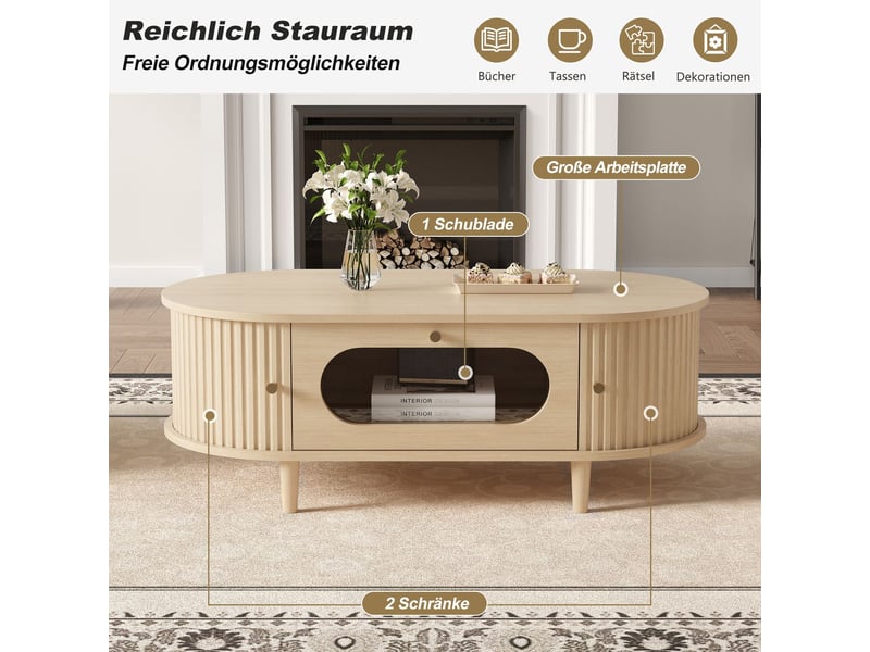  Table basse 100x50x40, coloris bois table basse salon, tiroir intégré, porte coulissante, 4 pieds de support  - Conforama D