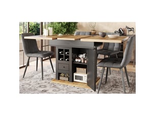 Table à manger extensible rectangulaire 110-140 x 80 cm, mdf, noir et bois naturel, avec casier à bouteilles