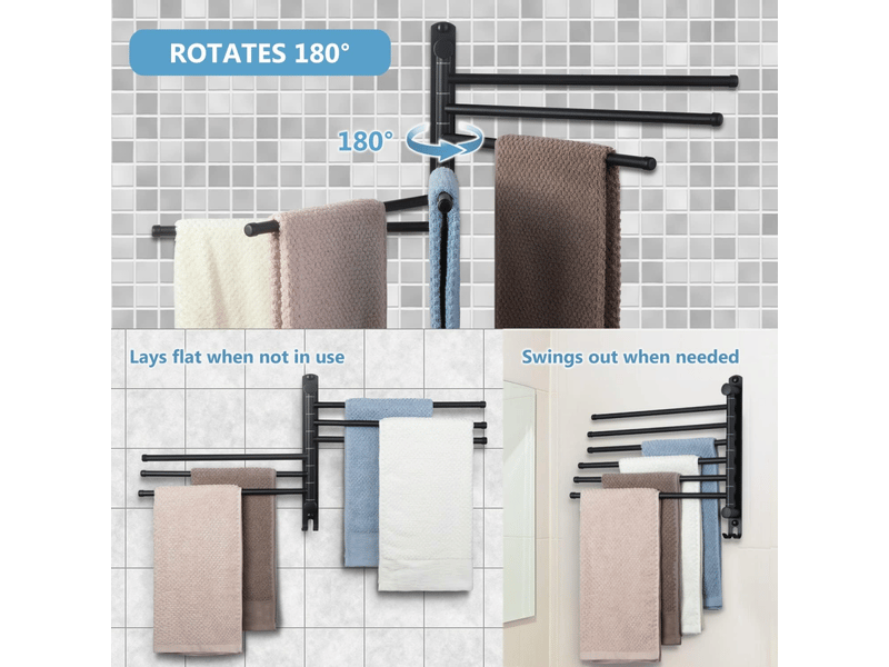  Porte-serviettes mural rotatif à 180° en acier inoxydable, double tige rotative, six tiges, noir FC-LJY-00997JY - Conforama D