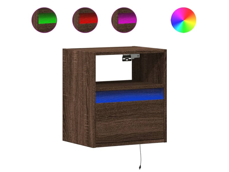  Lot de 2 meuble tv mural avec lumières led chêne marron 41x31x45 cm  - Conforama A