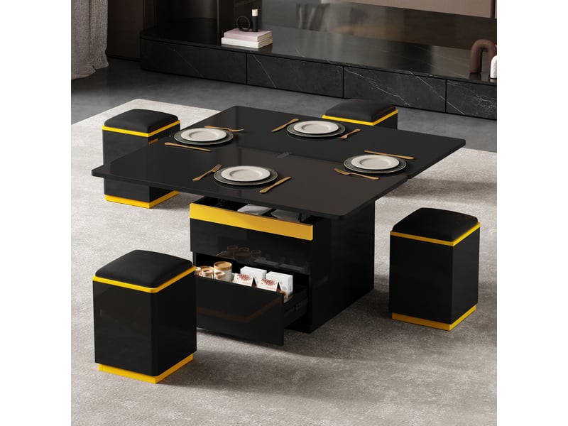  Table basse de salon, pliable, 100 x 50 x 43 cm, hauteur réglable, coloris noir, pour salon, design moderne, pour maison et appartement  - Conforama W