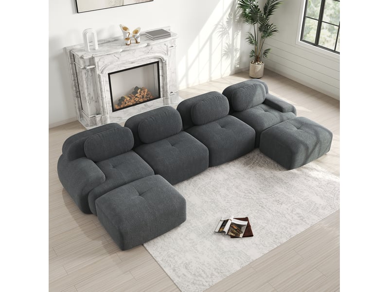  Canapé d'angle modulable en u modenvie 4 places 388 x 178 cm velours côtelé gris sans montage  - Conforama D