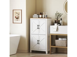 Meuble bas salle de bain style campagne chic 4 portes 2 étagères blanc effet bois
