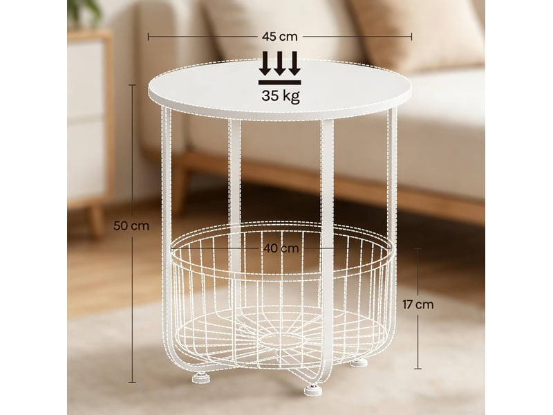  Table d’appoint ronde 45x45x50 cm avec panier en tissu gris  - Conforama E