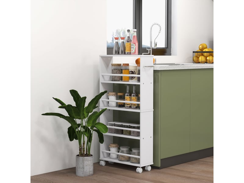  Étagère multifonctionnelle à roulettes, format étroit, 4 compartiments, 45 x 15 x 91 cm, blanche  - Conforama D