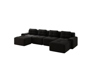 Canapé modulable en u 4 places en velours côtelé noir, assise profonde et base antidérapante pour le salon