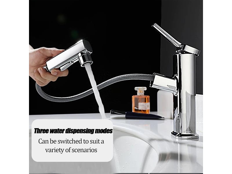  Robinet de salle de bain, trois modes d'eau (jet, jet, fontaine), pulvérisateur extractible (argent) XJD001141ZLS - Conforama B