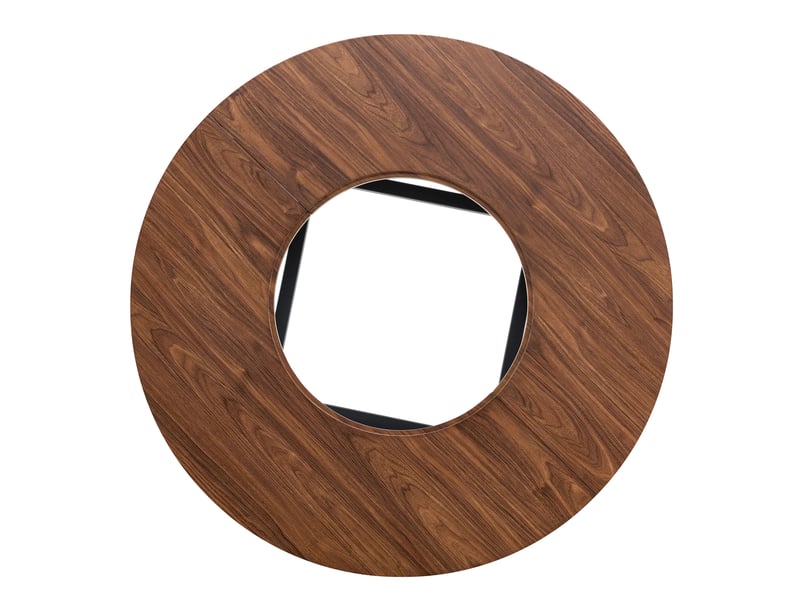  Table ronde, 100 cm, table repas table à manger, pratique, plateau mdf, verre et bois, piètement métal, coloris noir  - Conforama E