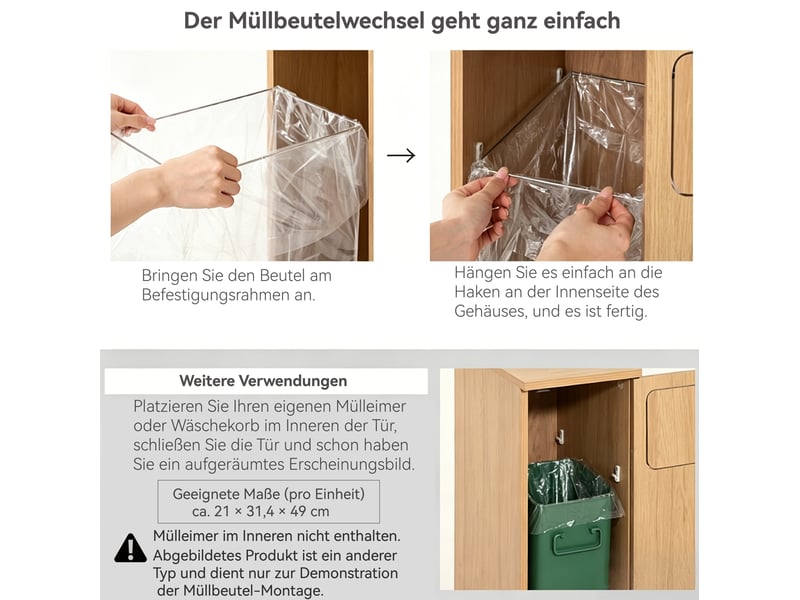  Meuble de tri des déchets 46,7 x 35 x 80 cm blanc brillant mdf, 2 compartiments sur roulettes cuisine  - Conforama E